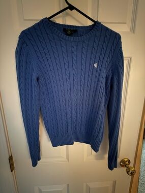 2 Sweaters! blue and white-Ralph Lauren Blue Cable-Knit Crewneck Sweater